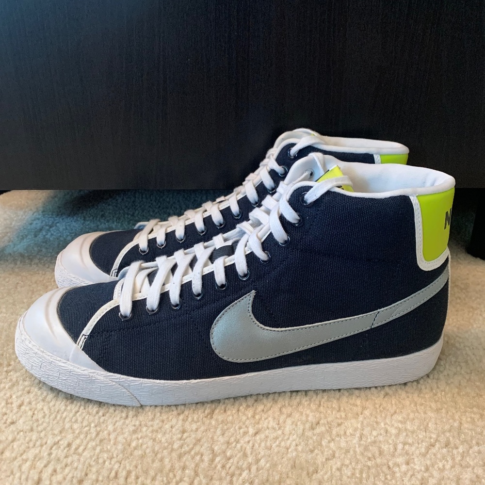 Nike All Court High Blue Marine Metallic Silver Mens Size 12 Classic Preowned